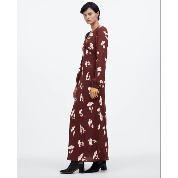 Madewell V-Neck Cuff-Sleeve Maxi Dress in Floral Bordeaux Size 2 NWT - Picture 2 of 11